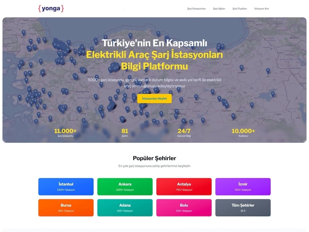 Yonga.io Electric Vehicle Charging Network Information Platform
